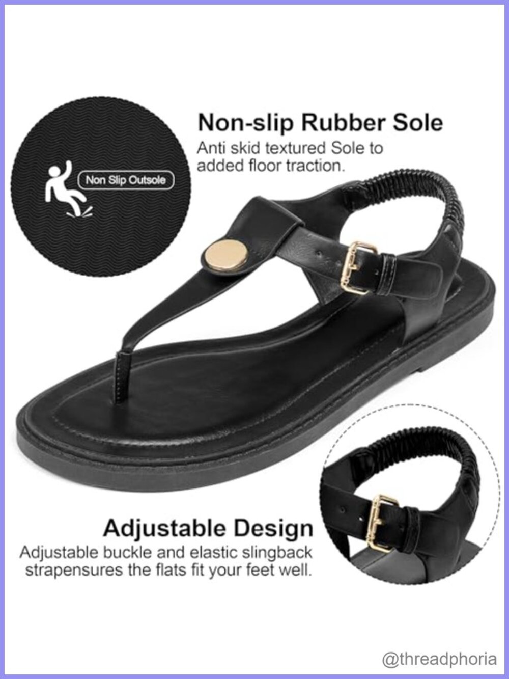 Women's Lightweight Strappy Thong Flat Sandals Comfort Walking Slingback - Picture 3 of 6